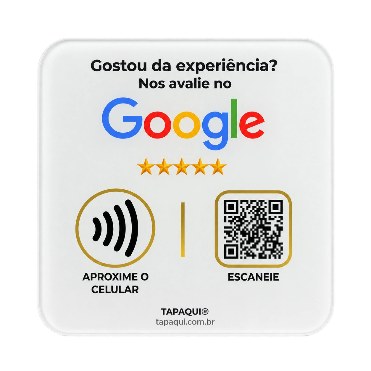 Imagem tratada da placa TAPAQUI com fundo transparente, mostrando o símbolo NFC e o QR Code impresso
